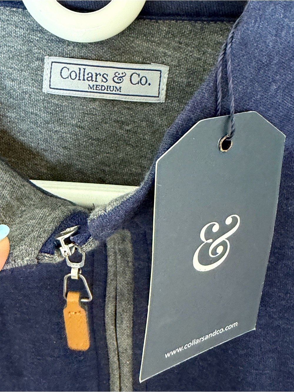 NWT Collars & Co. Navy Blue Gray Trim Heather Cloud Cotton Quarter Zip Medium - Picture 4 of 5